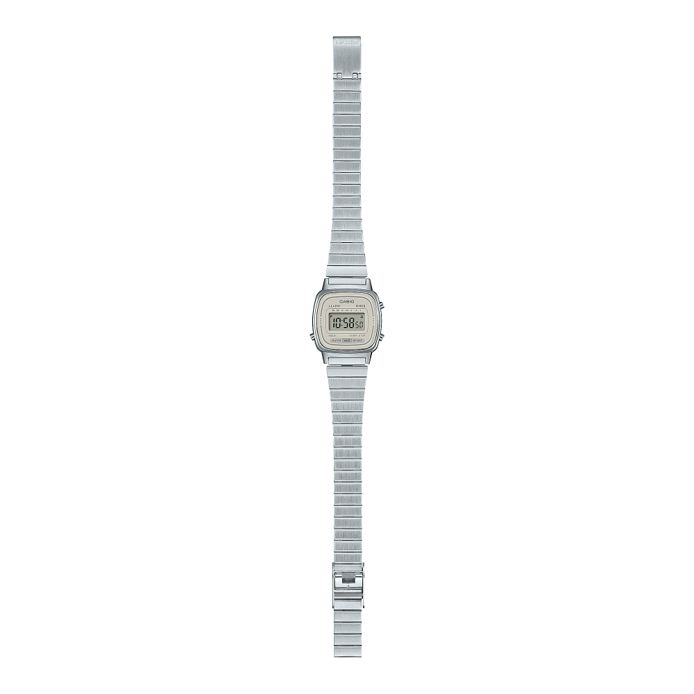 Collection Vintage - LA670WEA-8AEF - Montre Casio – petit boîtier carré argenté, cadran gris, écran numérique, bracelet en acier inoxydable – vue 3