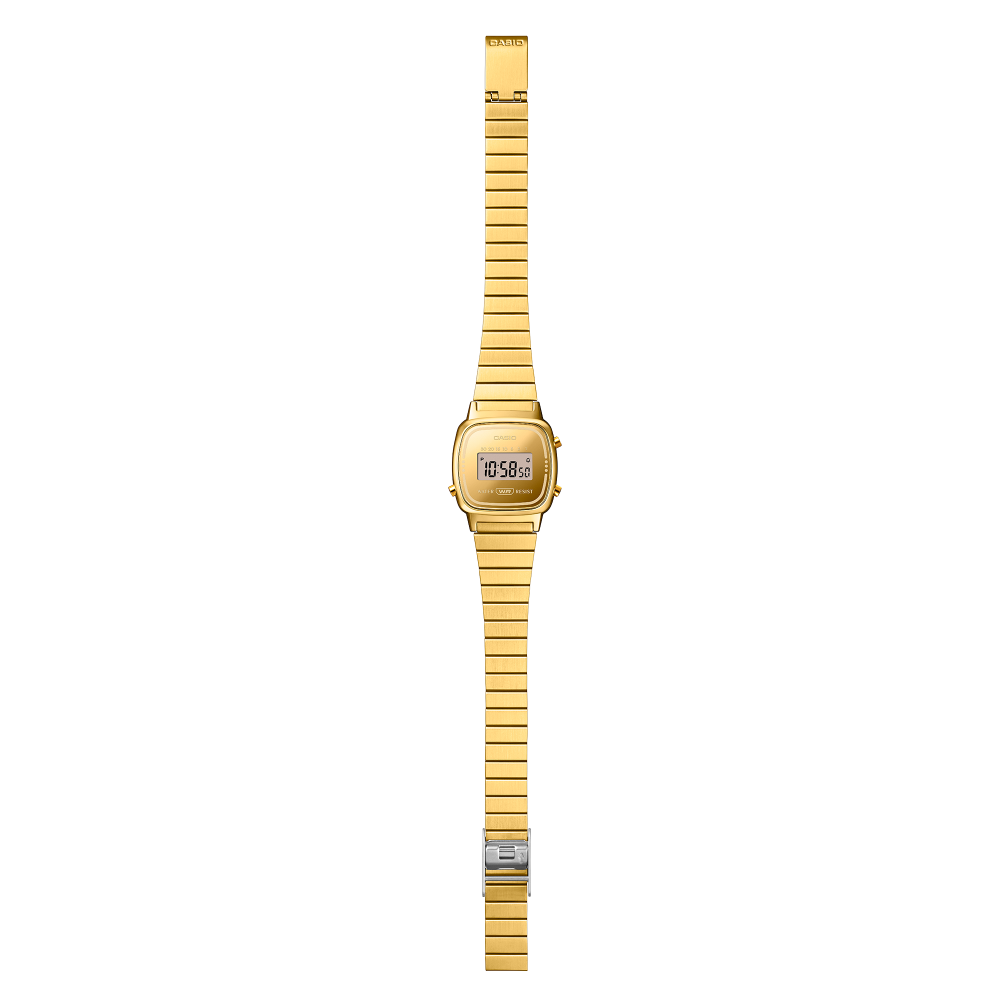 Collection Vintage - LA670WEGS-9AEF - Montre Casio – petit boîtier doré, écran numérique aux inscriptions monochromes, bracelet en acier doré – vue 4