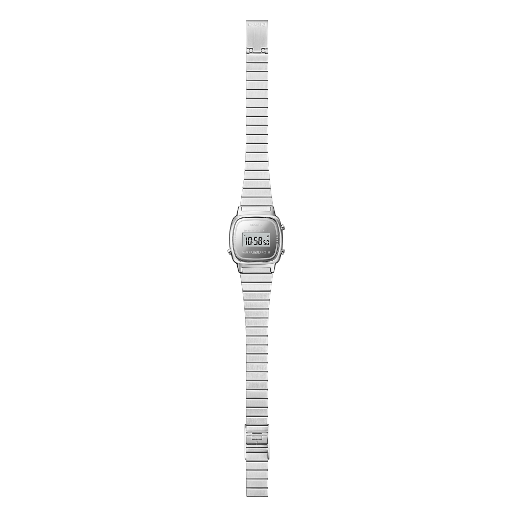 Collection Vintage - LA670WES-7AEF - Montre Casio – petit boîtier argenté, écran numérique aux inscriptions monochromes, bracelet en acier inoxydable argenté – vue 4