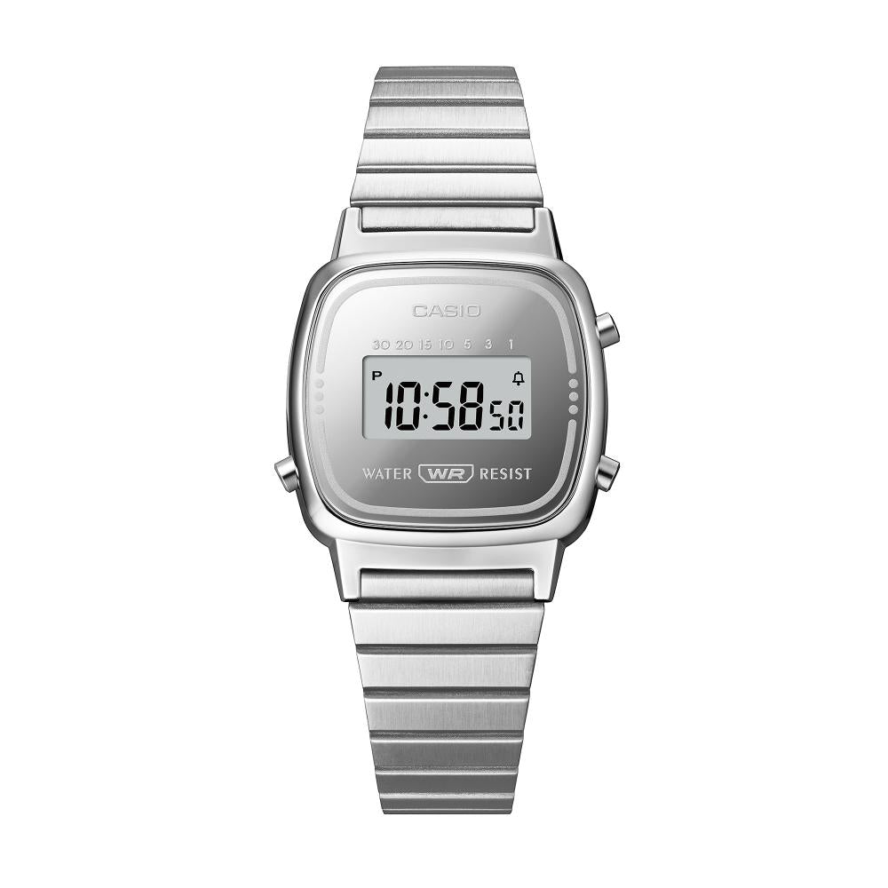 Collection Vintage - LA670WES-7AEF - Montre Casio – petit boîtier argenté, écran numérique aux inscriptions monochromes, bracelet en acier inoxydable argenté – vue 3