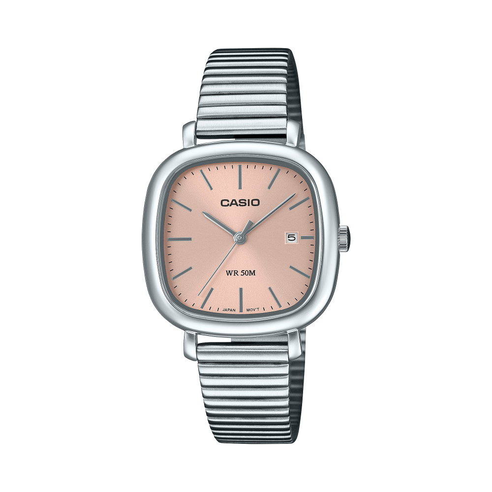 Collection Timeless - LTP-B166D-4AVEF - Montre Casio – boîtier en acier inoxydable argenté, cadran rose, bracelet en acier inoxydable – vue de face