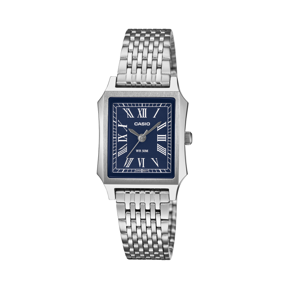 Collection Timeless - LTP-B190D-2BVER - Montre Casio – petit boîtier en acier inoxydable argenté, cadran bleu, bracelet en acier – vue de face