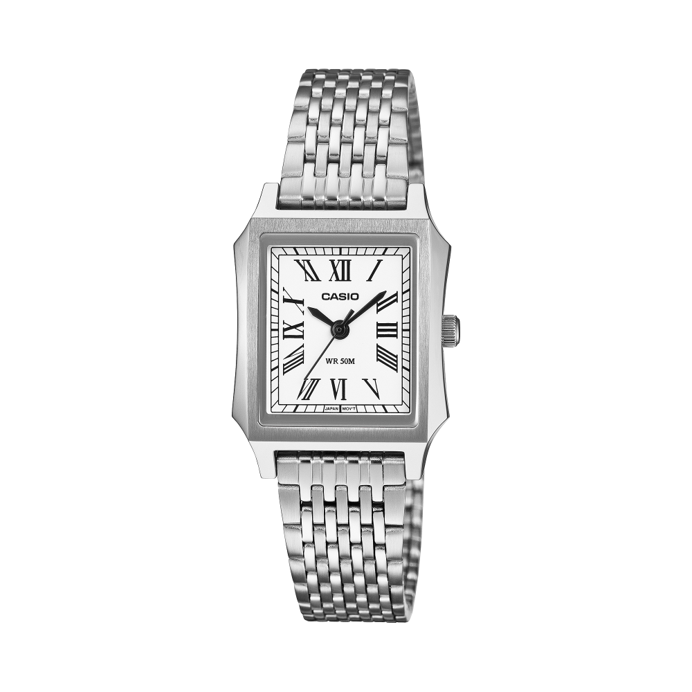 Collection Timeless - LTP-B190D-7BVER - Montre Casio – petit boîtier en acier argenté, bracelet en acier inoxydable argenté – vue de face