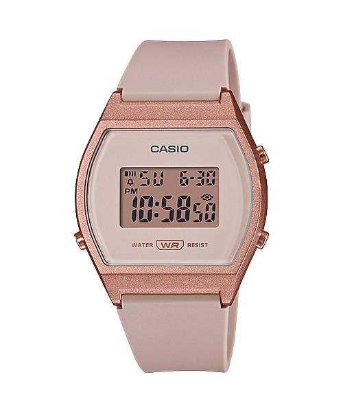 Collection Timeless - LW-204-4AEF - Montre Casio – boîtier numérique en résine rose, bracelet en résine rose – vue de face
