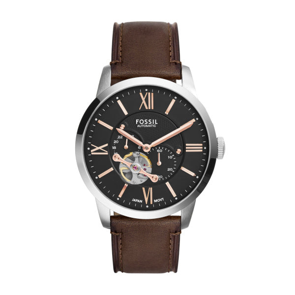 Montre homme Fossil Townsman ME3061 – cadran argenté bracelet cuir marron – vue de face