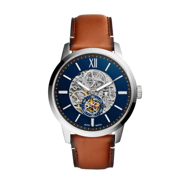 Montre homme Fossil Townsman ME3154 – cadran bleu bracelet cuir marron – vue de face