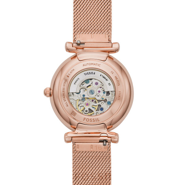 Montre femme Fossil Carlie ME3175 – cadran doré rose bracelet maille milanaise doré rose – vue 4