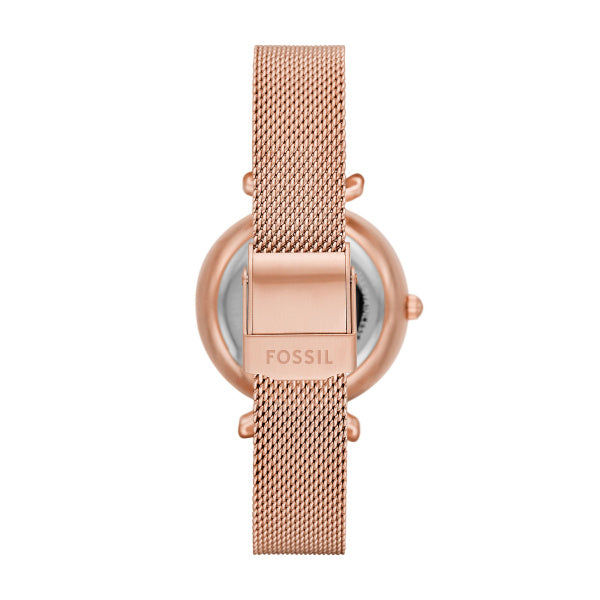 Montre femme Fossil Carlie ME3188 – cadran nacre bracelet maille milanaise doré rose – vue 2