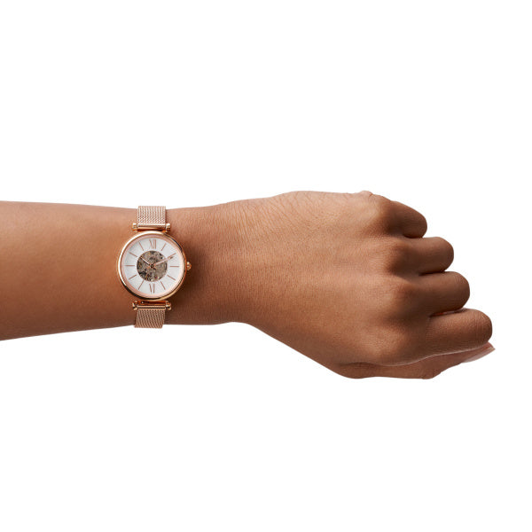 Montre femme Fossil Carlie ME3188 – cadran nacre bracelet maille milanaise doré rose – vue 4