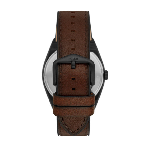 Montre homme Fossil Everett ME3207 – cadran noir bracelet cuir marron – vue 2