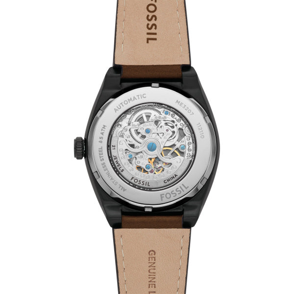 Montre homme Fossil Everett ME3207 – cadran noir bracelet cuir marron – vue 4