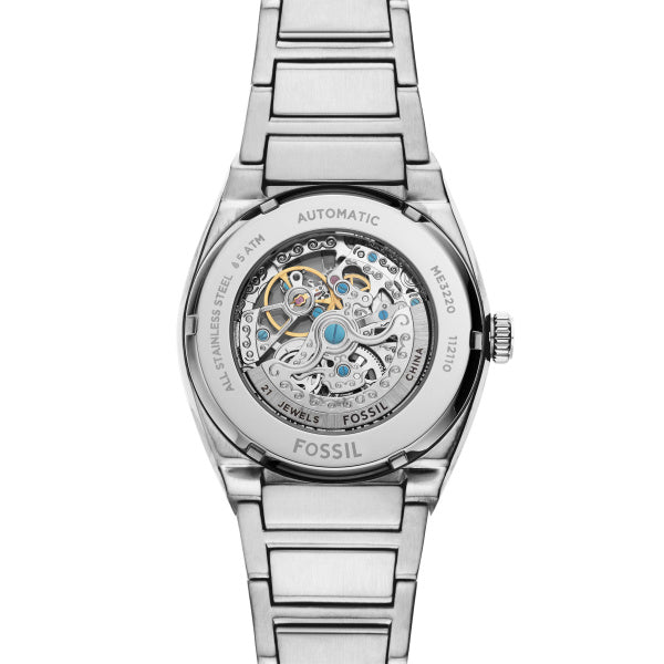 Montre homme Fossil Everett ME3220 – cadran bleu bracelet acier argenté – vue 4