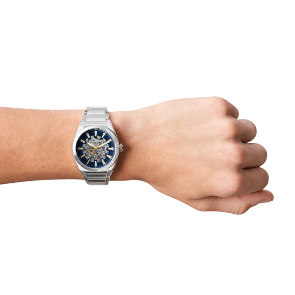 Montre homme Fossil Everett ME3220 – cadran bleu bracelet acier argenté – vue 5