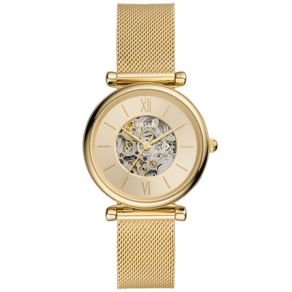 Montre femme Fossil Carlie Mechanical ME3250 – cadran doré bracelet maille milanaise doré – vue 5