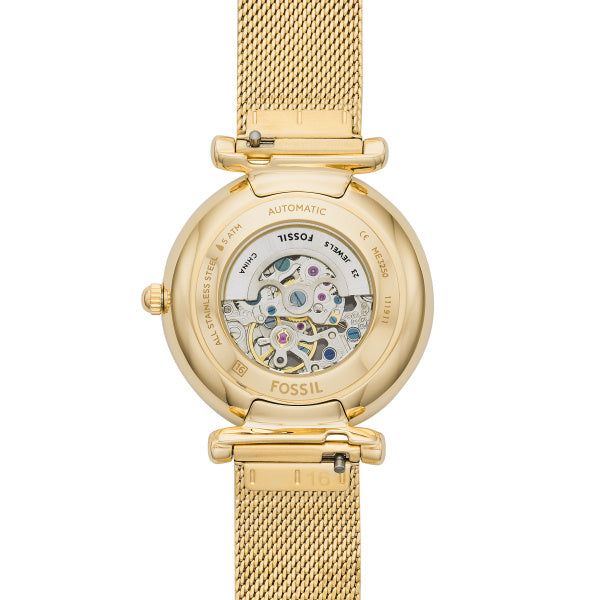 Montre femme Fossil Carlie Mechanical ME3250 – cadran doré bracelet maille milanaise doré – vue 4