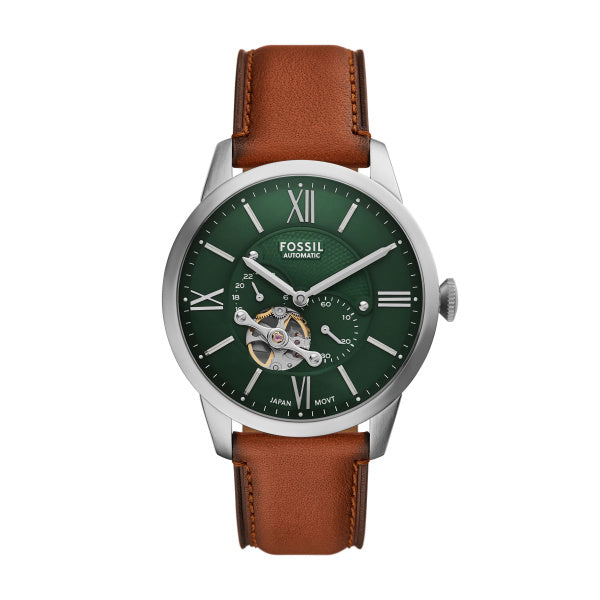 Montre homme Fossil Townsman ME3265 – cadran vert bracelet cuir marron – vue de face