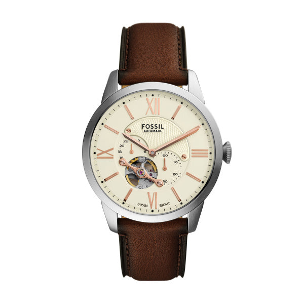 Montre homme Fossil Townsman ME3266 – cadran crème bracelet cuir marron – vue de face