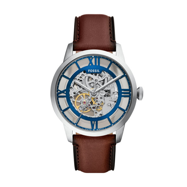 Montre homme Fossil Townsman ME3267 – cadran transparent bracelet cuir marron – vue de face