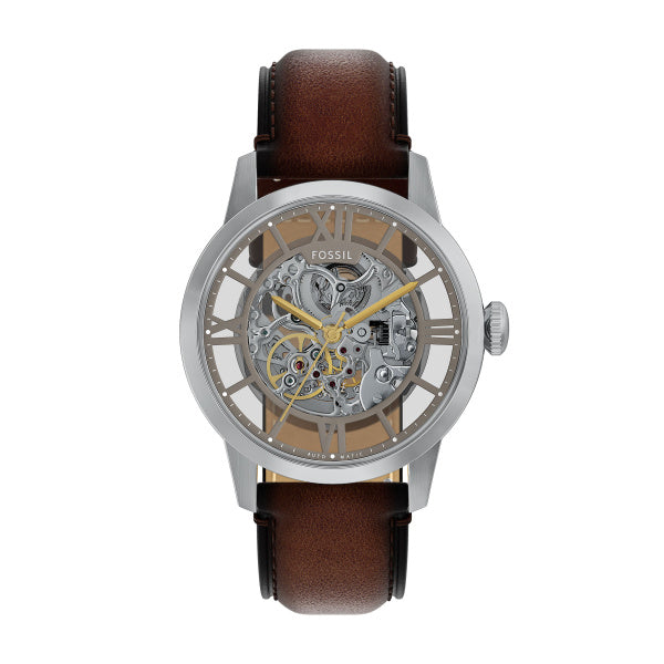 Montre homme Fossil Townsman ME3270 – cadran argenté bracelet cuir marron – vue de face