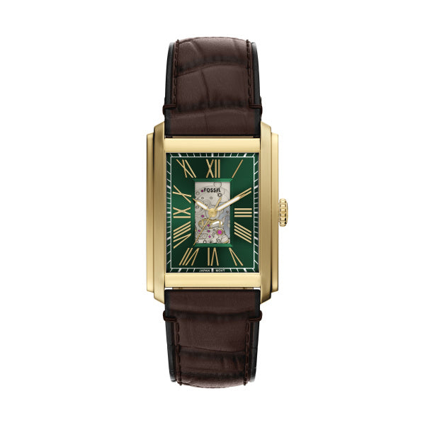 Montre homme Fossil Carraway ME3271 – cadran doré bracelet cuir marron – vue de face