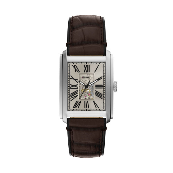 Montre homme Fossil Carraway ME3272 – cadran beige doré bracelet cuir marron – vue de face