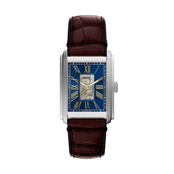 Montre homme Fossil Carraway ME3273 – cadran bleu bracelet cuir marron – vue de face