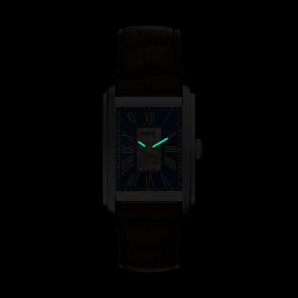 Montre homme Fossil Carraway ME3273 – cadran bleu bracelet cuir marron – vue 5