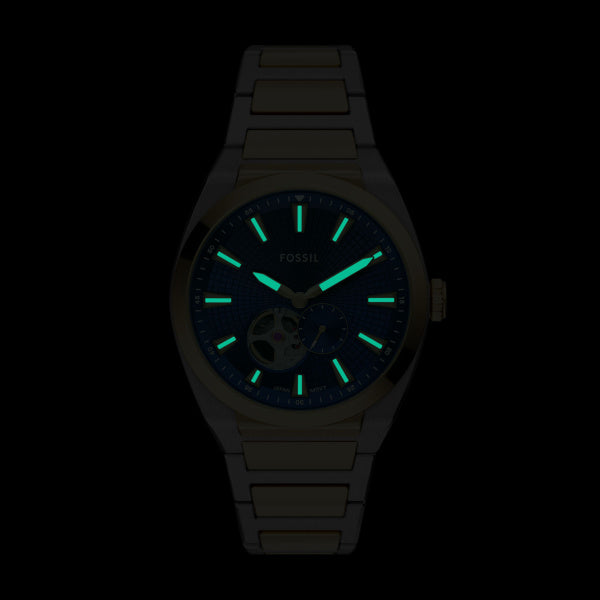 Montre homme Fossil Everett ME3275 – cadran bleu bracelet acier bicolore – vue 5