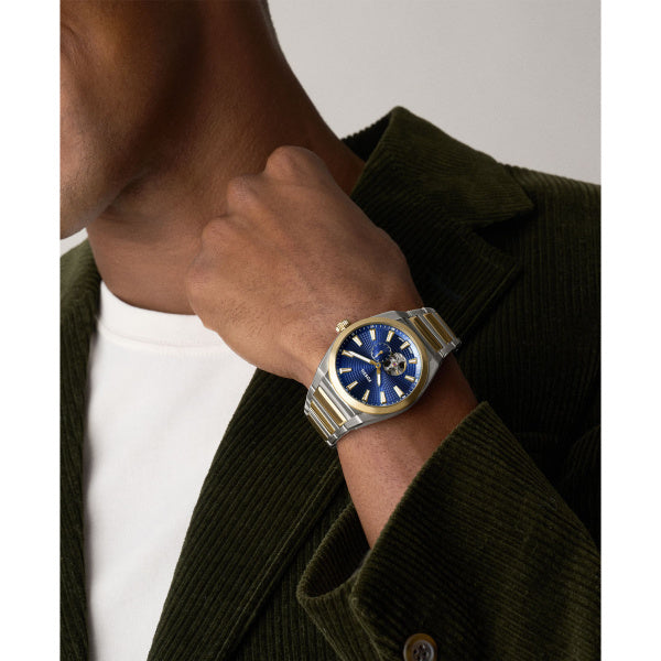 Montre homme Fossil Everett ME3275 – cadran bleu bracelet acier bicolore – vue 4
