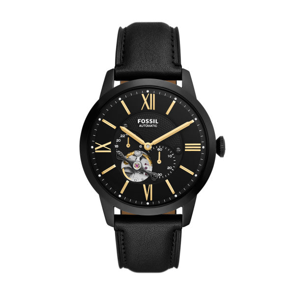 Montre homme Fossil Townsman ME3290 – cadran noir bracelet cuir noir – vue de face