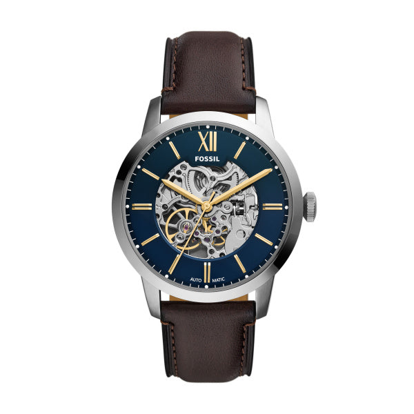 Montre homme Fossil Townsman ME3291 – cadran bleu bracelet cuir marron – vue de face