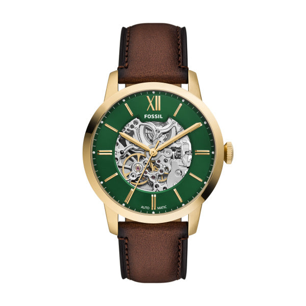Montre homme Fossil Townsman ME3292 – cadran vert bracelet cuir marron – vue de face