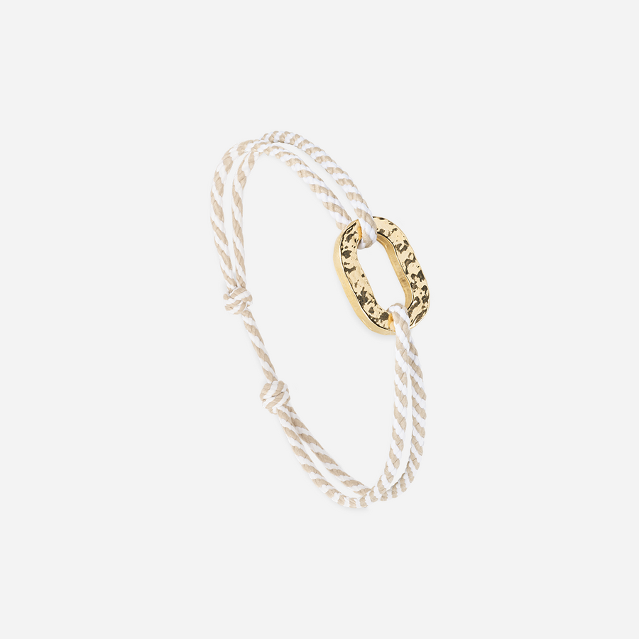 Flat Link 16 mm Hammered Gold Plated - Beige og hvit stripet - Le Vent à la Française