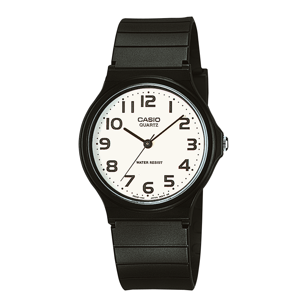Collection Timeless - MQ-24-7B2LEG - Montre Casio – boîtier en résine noire, cadran blanc à chiffres noirs, bracelet en résine noir – vue de face