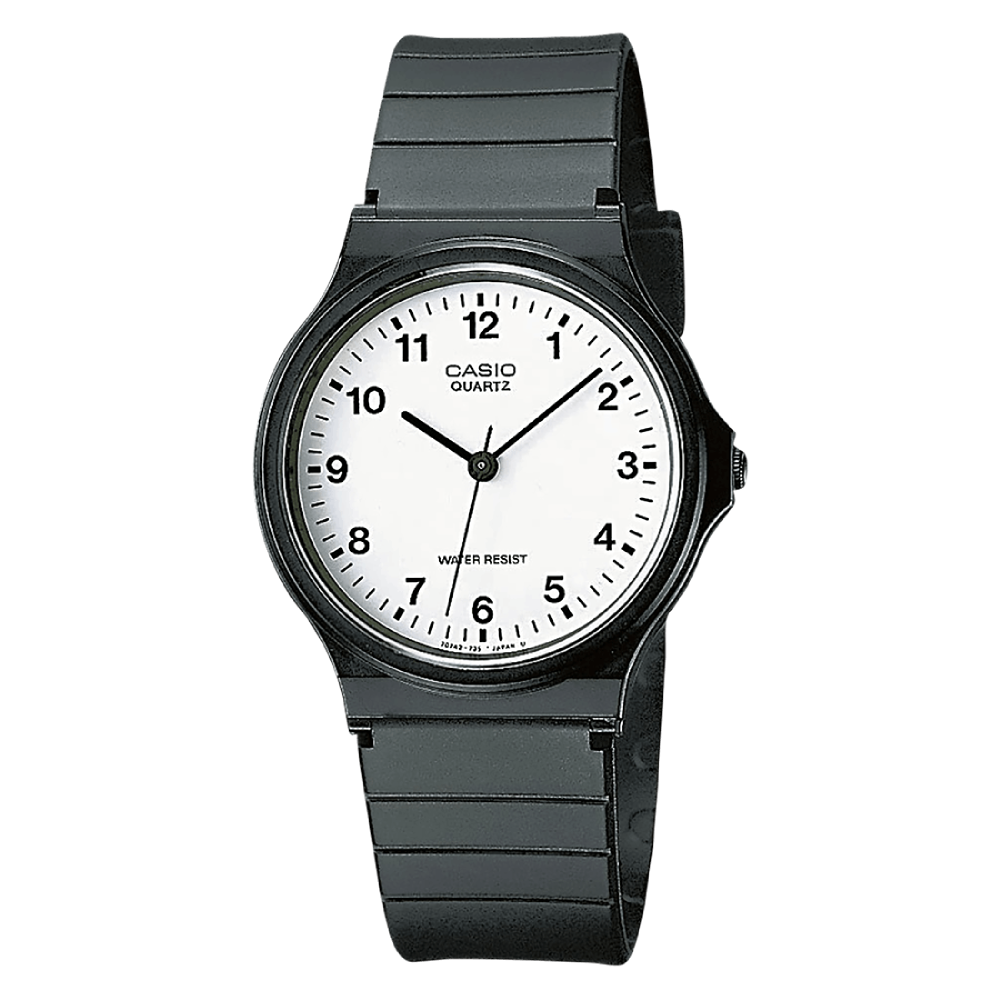Collection Timeless - MQ-24-7BLLEG - Montre Casio – boîtier rond en résine, cadran clair à trois aiguilles, bracelet en résine – vue de face