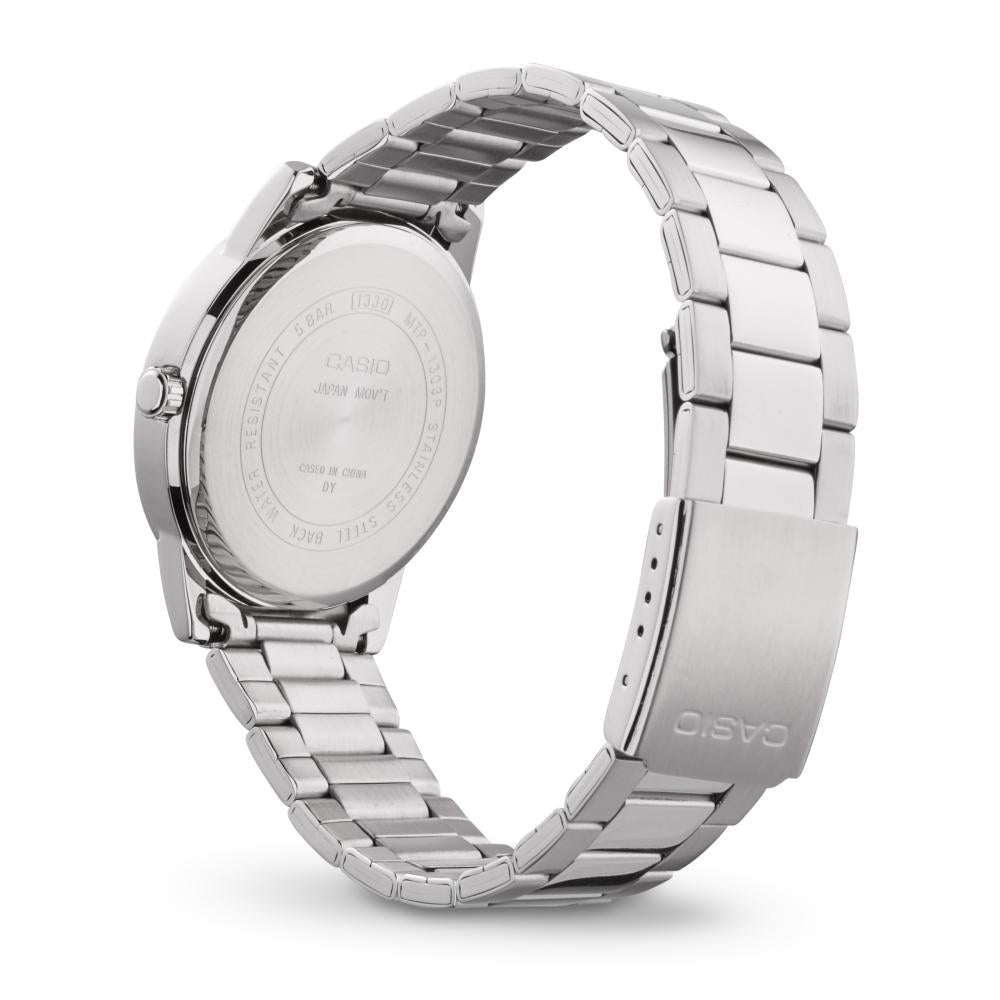 Collection Timeless - MTP-1303PD-1AVEG - Montre Casio – boîtier à placage ionique, cadran noir, bracelet en acier inoxydable argenté – vue 4