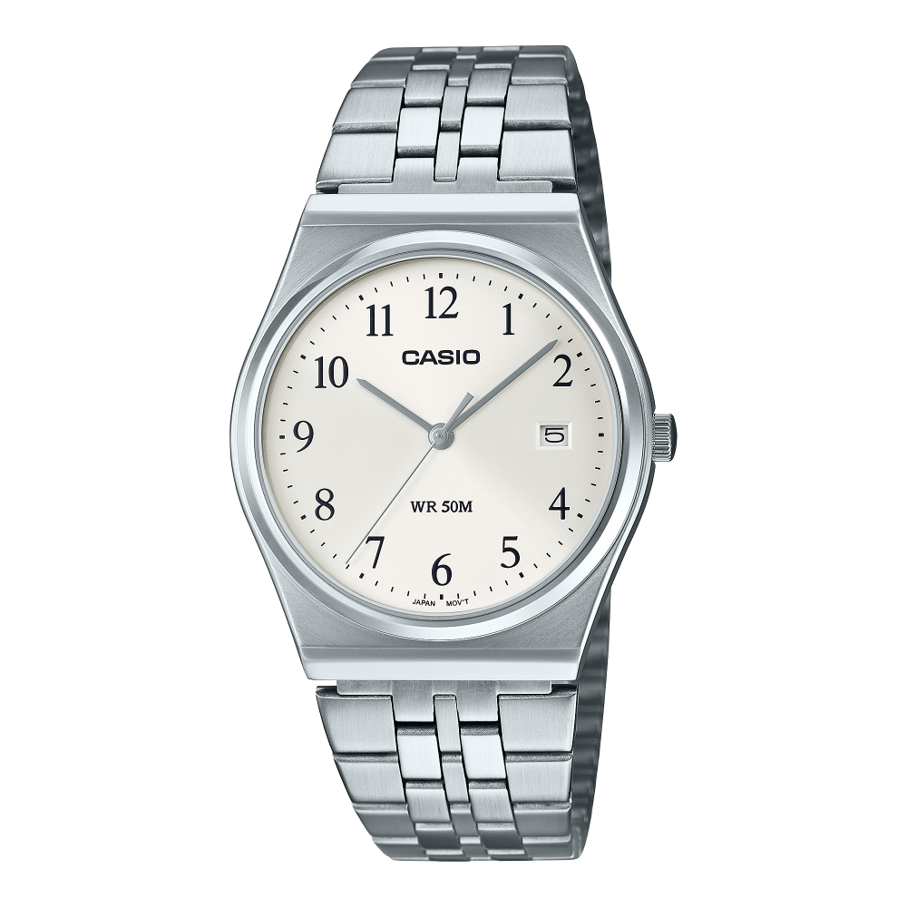 Collection Timeless - MTP-B145D-7BVEF - Montre Casio – boîtier en acier inoxydable argenté, bracelet en acier inoxydable argenté – vue de face