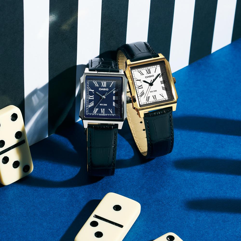 Collection Timeless - MTP-B190GL-7BVEF - Montre Casio – boîtier doré à placage ionique or, cadran clair, bracelet en cuir véritable – vue 2