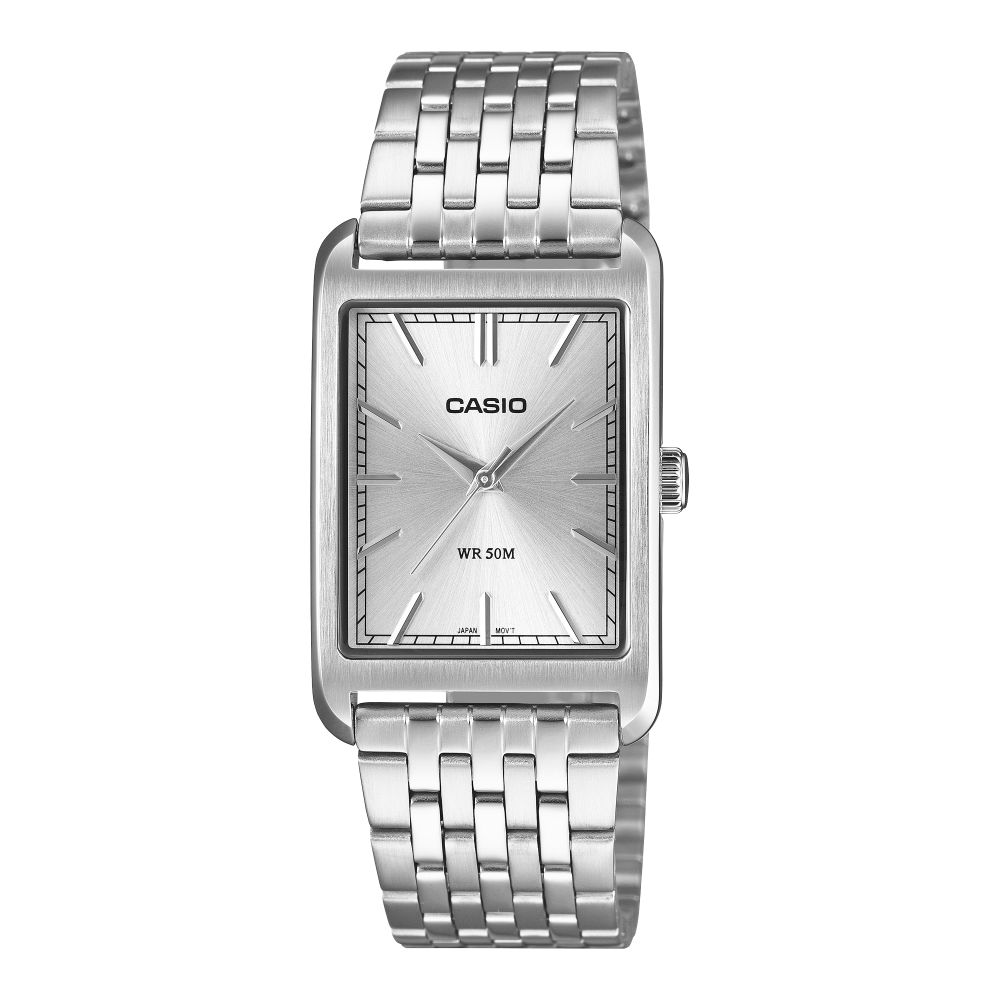 Collection Timeless - MTP-B215D-7AVER - Montre Casio – boîtier en acier inoxydable argenté, bracelet en acier inoxydable argenté – vue de face