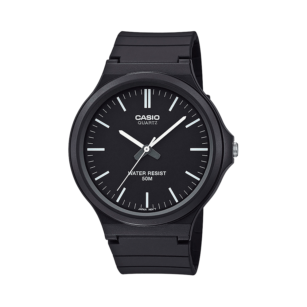 Collection Timeless - MW-240-1EVEF - Montre Casio – boîtier analogique en résine noire, bracelet en résine noire – vue de face