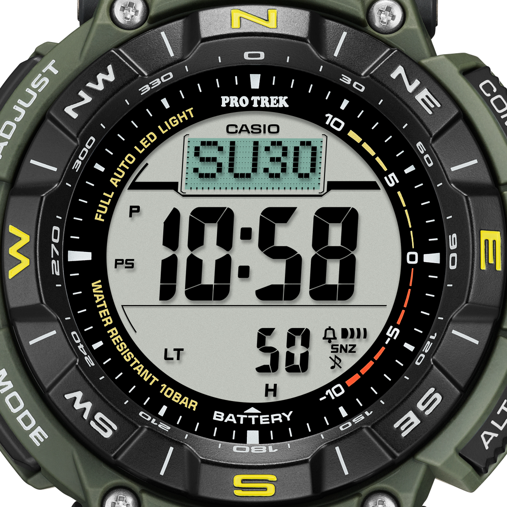 Collection Pro Trek - PRG-340-3ER - Montre Casio – boîtier en résine bio vert avec lunette rotative, bracelet en uréthane vert, affichage numérique – vue 2