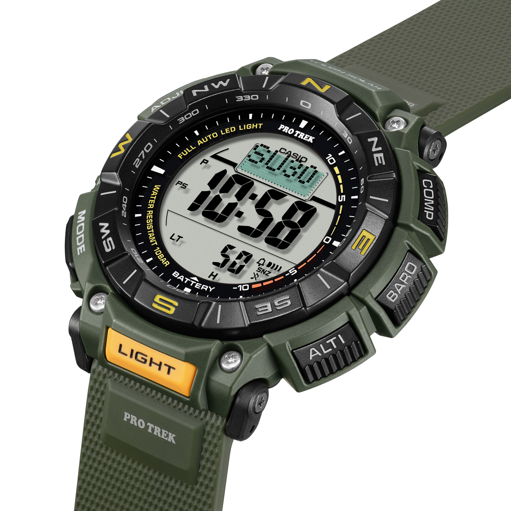 Collection Pro Trek - PRG-340-3ER - Montre Casio – boîtier en résine bio vert avec lunette rotative, bracelet en uréthane vert, affichage numérique – vue 4