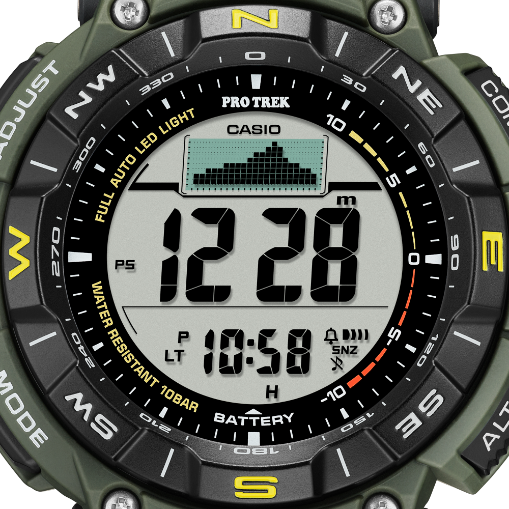 Collection Pro Trek - PRG-340-3ER - Montre Casio – boîtier en résine bio vert avec lunette rotative, bracelet en uréthane vert, affichage numérique – vue 8
