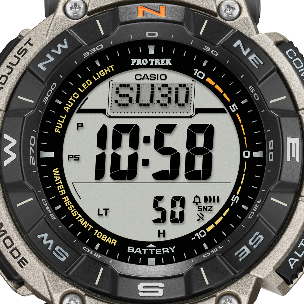 Collection Pro Trek - PRG-340T-7ER - Montre Casio – boîtier en résine bio blanc avec lunette rotative, bracelet en titane argenté, affichage numérique – vue 2