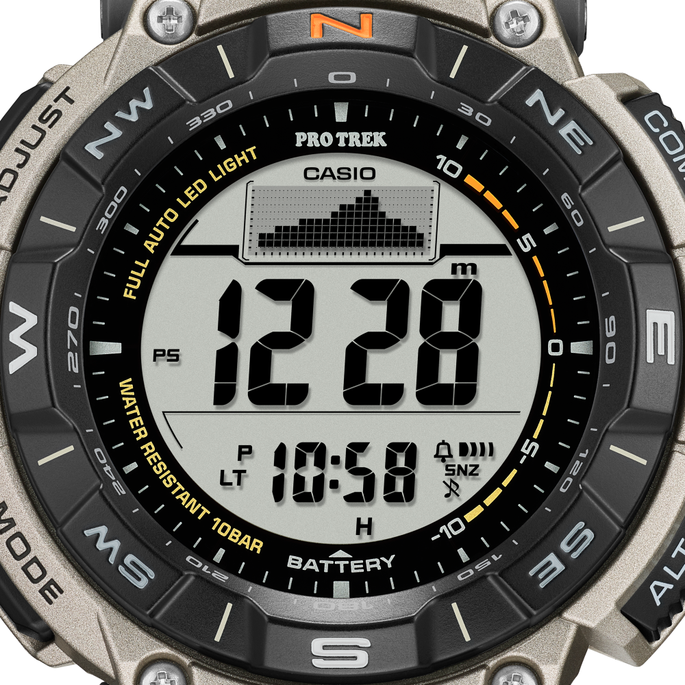 Collection Pro Trek - PRG-340T-7ER - Montre Casio – boîtier en résine bio blanc avec lunette rotative, bracelet en titane argenté, affichage numérique – vue 8