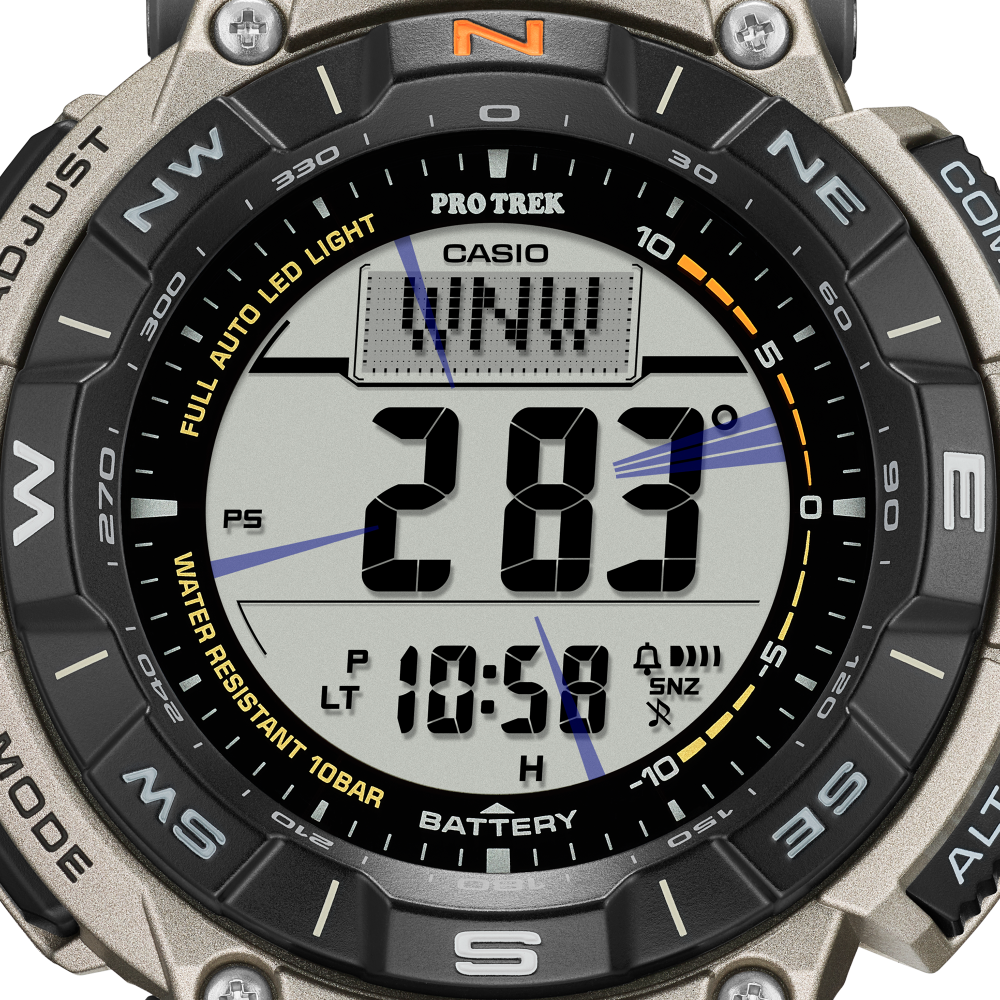 Collection Pro Trek - PRG-340T-7ER - Montre Casio – boîtier en résine bio blanc avec lunette rotative, bracelet en titane argenté, affichage numérique – vue 7