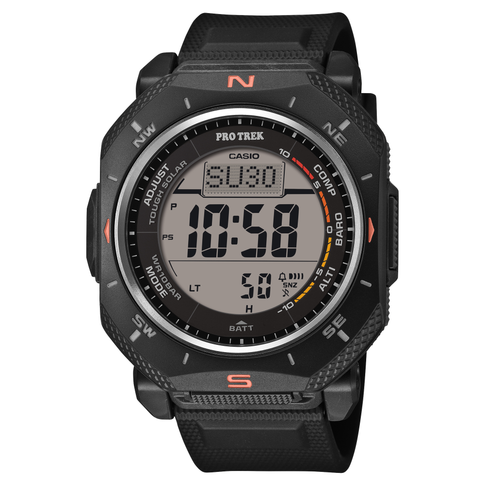 Collection Pro Trek - PRG-69-1ER - Montre Casio – boîtier angulaire en résine bio noire, bracelet en résine bio noire, affichage numérique – vue de face
