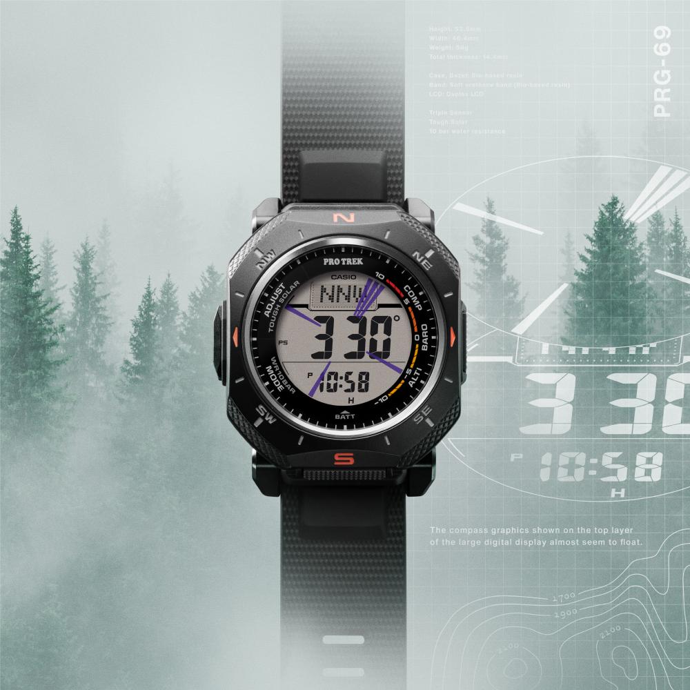 Collection Pro Trek - PRG-69-1ER - Montre Casio – boîtier angulaire en résine bio noire, bracelet en résine bio noire, affichage numérique – vue 3