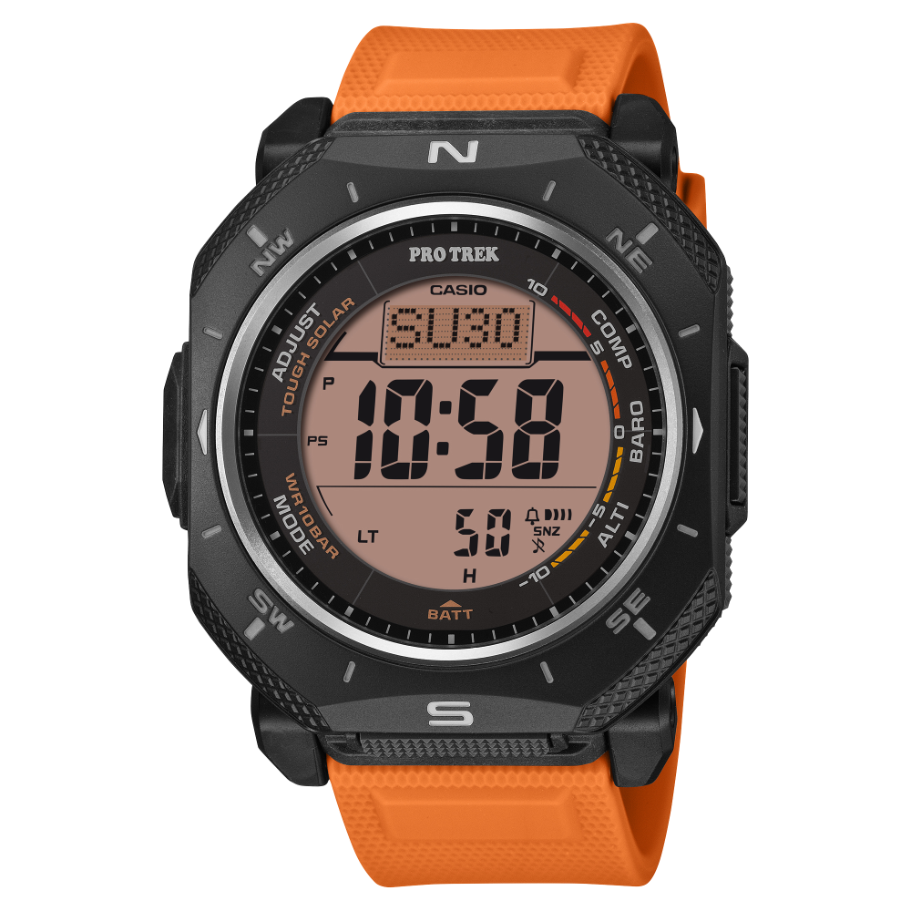 Collection Pro Trek - PRG-69-4ER - Montre Casio – boîtier angulaire en résine bio rouge, bracelet en résine bio rouge, affichage numérique – vue de face