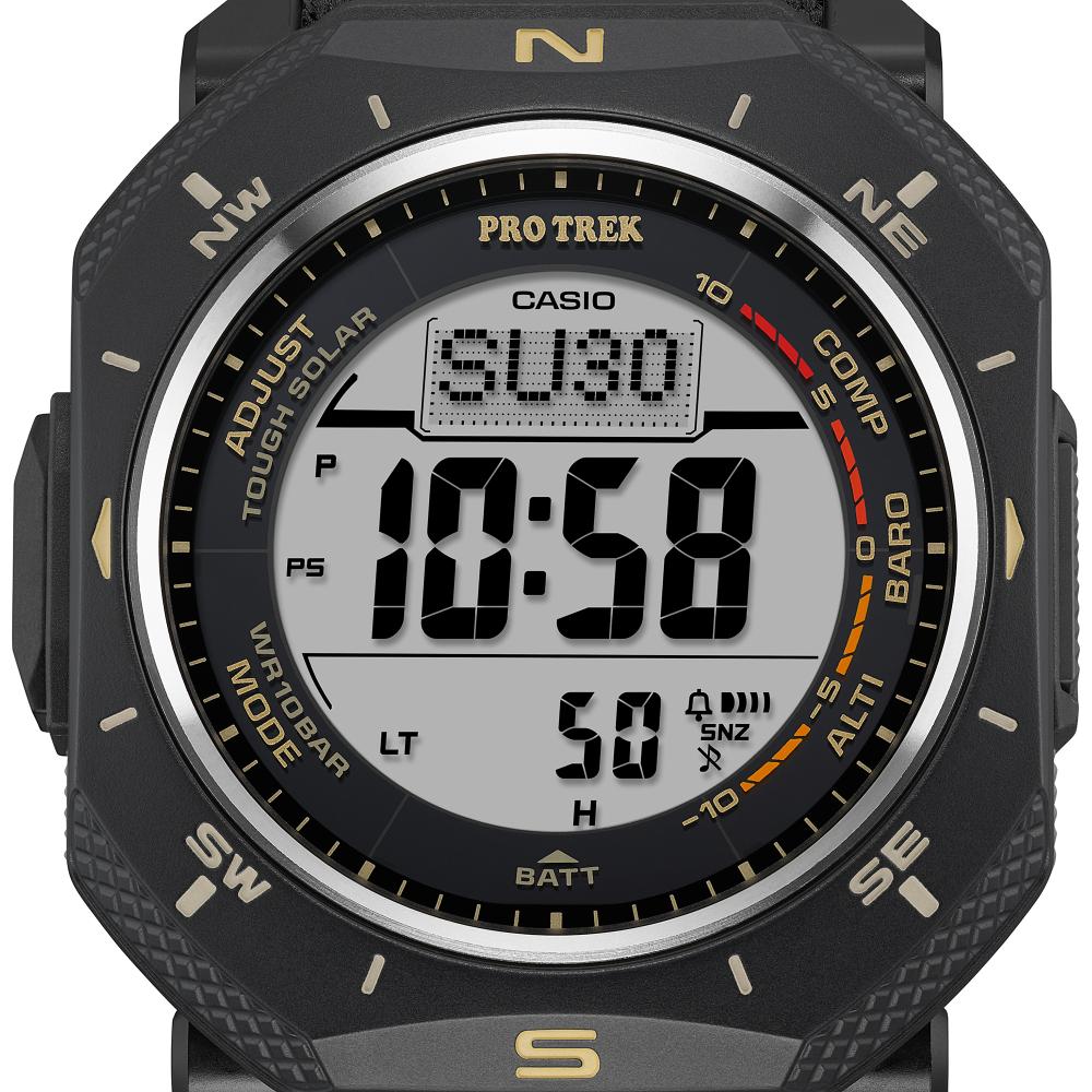 Collection Pro Trek - PRG-69B-1ER - Montre Casio – boîtier angulaire en résine bio noire, bracelet en tissu noir, affichage numérique – vue 7